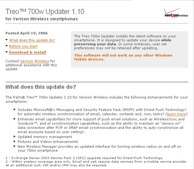 Treo 700w Firmware Update